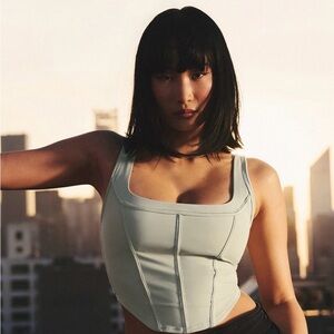 Fabletics Corset Crop Top in Sage Green